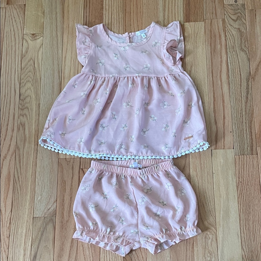 Tahari Dress Set Girls 3T Pink Floral Sleeveless Cottagecore Easter